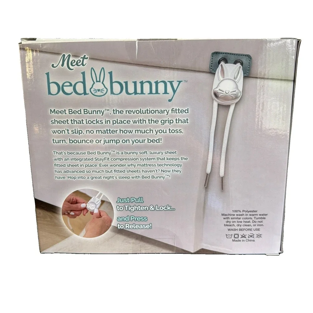 Bed Bunny Locking Fitted Sheet Queen 4pc Set Cottontail White As Seen on TV NEW